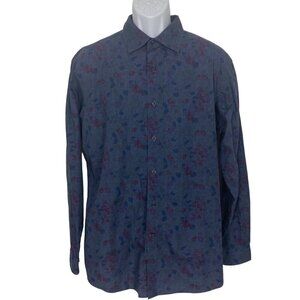 Vintage Daniel Cremieux Floral Button Front Shirt Mens Large Blue Red Cotton
